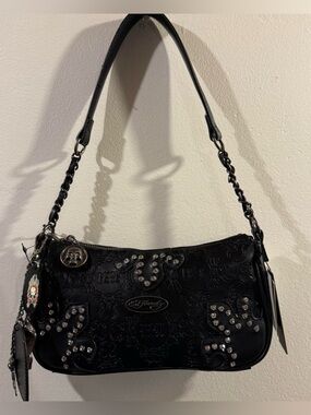 Ed Hardy Studded shoulder Crossbody Purse with gothic charms NWT black